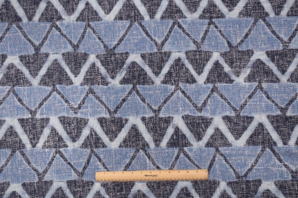 PK Lifestyles Farahan Geo Printed Chenille Upholstery Fabric in Indigo