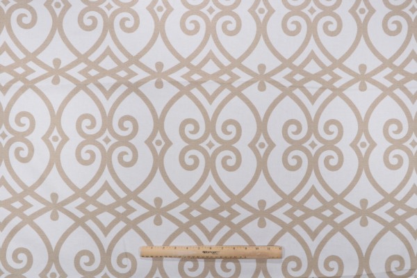 Jaclyn Smith Home Gatework Rot Printed Cotton Drapery Fabric in Cashew for Trend