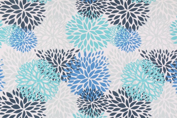 Premier Prints Blooms Printed Polyester Outdoor Fabric in Blue Vista
