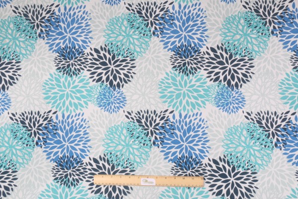 Premier Prints Blooms Printed Polyester Outdoor Fabric in Blue Vista