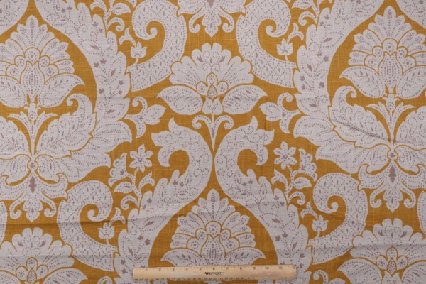 Printed Linen Drapery Fabric in Gold