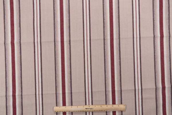 7/8 Yard Castillo Woven Cotton Stripe Decorator Fabric in Bordeaux