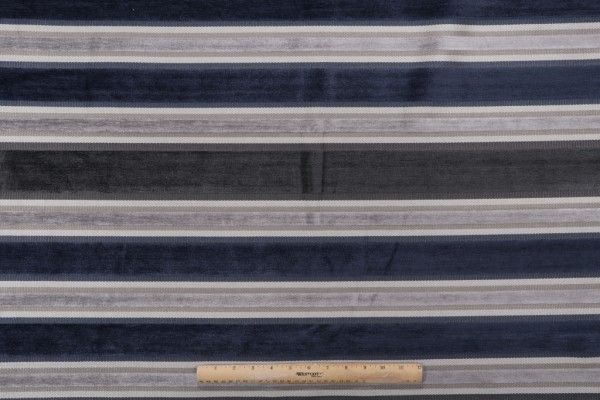 Chenille Stripe Upholstery Fabric in Navy/Gray
