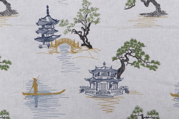 Sample of Trevi Fabrics Sampan Embroidered Poly Cotton Decorator Fabric in River 