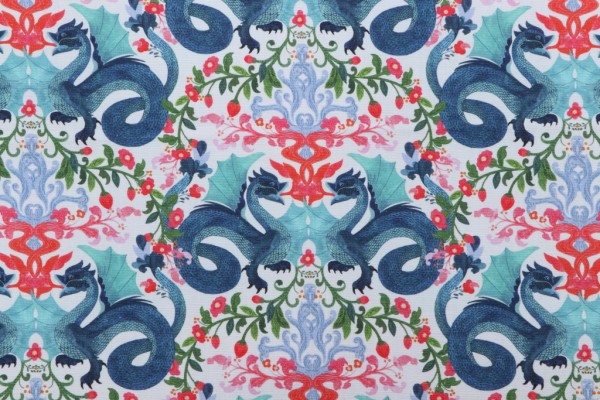 Sample of Trevi Fabrics Kismet Printed Cotton Drapery Fabric in Cloud Dragons 