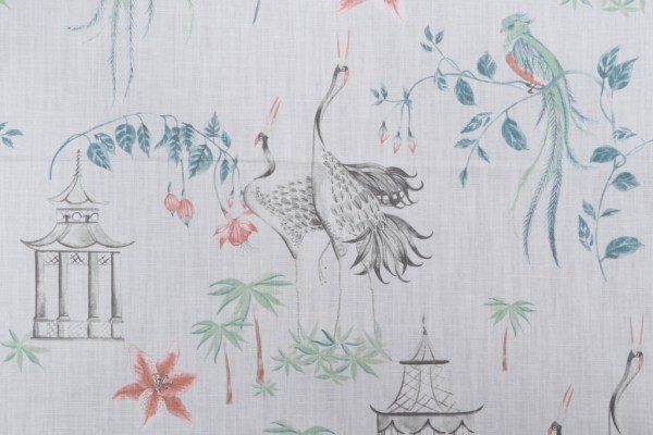 Sample of Trevi Fabrics Let It Crane Printed Cotton Drapery Fabric in Coral 