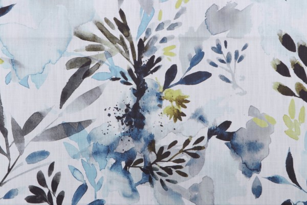 Trevi Fabrics Sprigs Printed Cotton Drapery Fabric in Blue Wave 