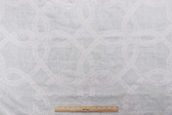 1.5 yards Thibaut Salina Ribbon Embroidered Linen Drapery Fabric in White AW1376