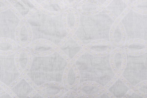 1.5 yards Thibaut Salina Ribbon Embroidered Linen Drapery Fabric in White AW1376