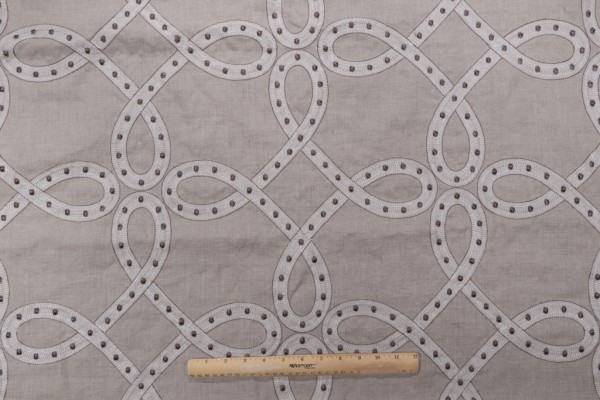 Thibaut Salina Ribbon Embroidered Linen Drapery Fabric in Linen AW1378