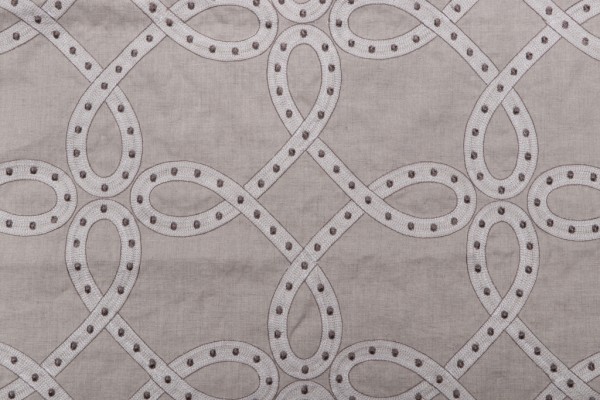 Thibaut Salina Ribbon Embroidered Linen Drapery Fabric in Linen AW1378