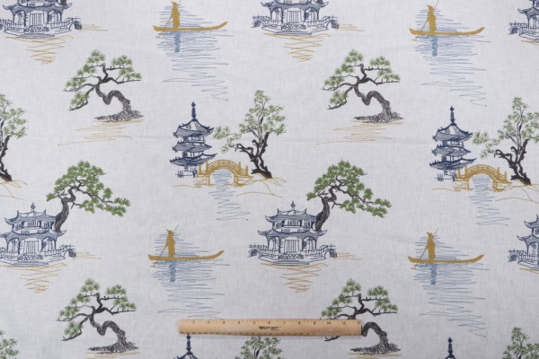 Sample of Trevi Fabrics Sampan Embroidered Poly Cotton Decorator Fabric in River 
