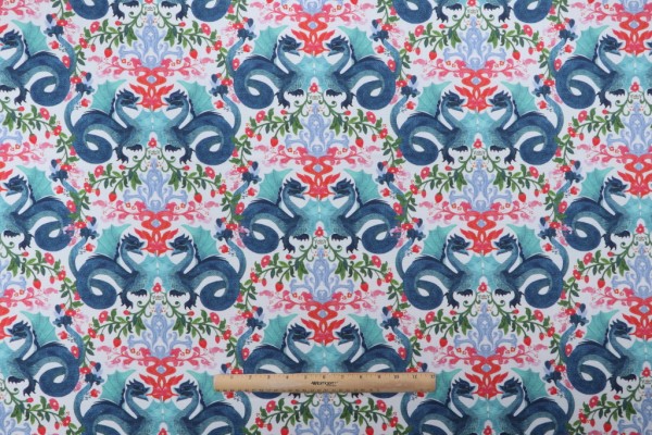 Sample of Trevi Fabrics Kismet Printed Cotton Drapery Fabric in Cloud Dragons 