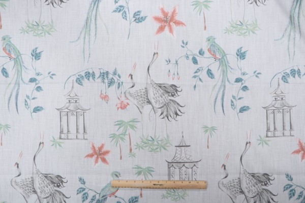 Sample of Trevi Fabrics Let It Crane Printed Cotton Drapery Fabric in Coral 