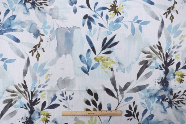 Trevi Fabrics Sprigs Printed Cotton Drapery Fabric in Blue Wave 