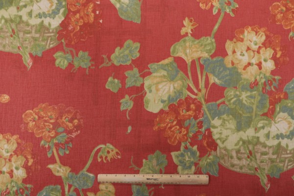 Thibaut Washington Printed Linen Drapery Fabric in Red F96019