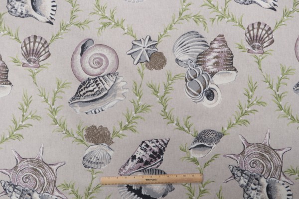 Thibaut Sumba Shell Printed Linen & Cotton Drapery Fabric in Grey on Natural F95748