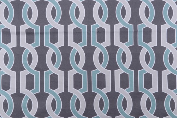 Belle Maison Link Printed Cotton Drapery Fabric in Teal