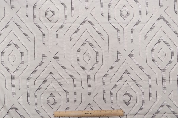 Domus Embroidered Drapery Fabric in Graphite
