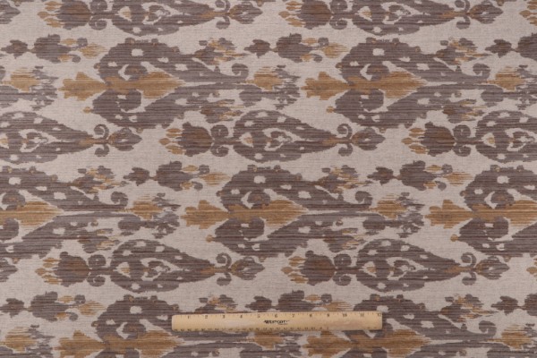 Chenille Damask Upholstery Fabric in Gray/Toffee