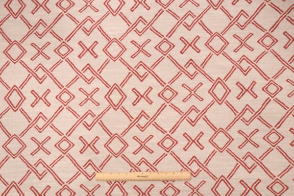 PK Lifestyles Malian Geo Printed Linen Blend Drapery Fabric in Rouge