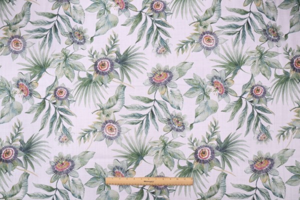 Stof Fabrics Passiflora Printed Cotton Drapery Fabric in Vert
