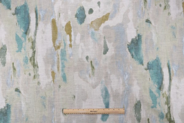 Hamilton Interstellar Printed Linen Blend Drapery Fabric in Aqua