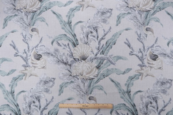 P Kaufmann Tarramar Printed Cotton Twill Drapery Fabric in Seaglass