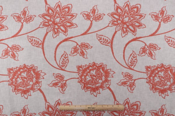 Valiant Emmerson Embroidered Polyester Cotton Drapery Fabric in Spice Beige