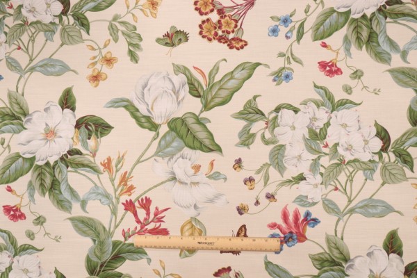 Williamsburg Garden Images Printed Cotton Drapery Fabric in Creme