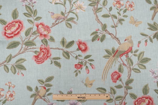 Thibaut Newman F94701 Printed Linen Drapery Fabric in Aqua 