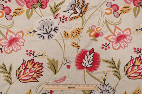 Sample of Thibaut Cayman W72780 Embroidered Drapery Fabric in Cream 