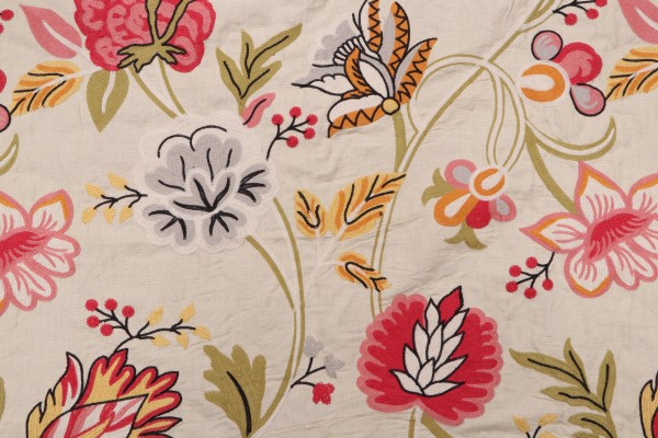 Sample of Thibaut Cayman W72780 Embroidered Drapery Fabric in Cream 