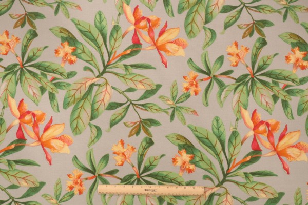 PK Lifestyles Orchid Valley Printed Polyester Outdoor Fabric in Putty