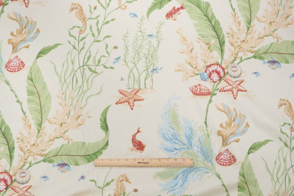 Thibaut Tidal Pool F96704 Printed Cotton Drapery Fabric in Cream