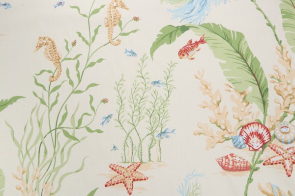 Thibaut Tidal Pool F96704 Printed Cotton Drapery Fabric in Cream