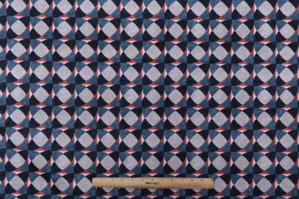 Robert Allen Dwell Studios Checkered Printed Cotton Drapery Fabric in Navy/Orange