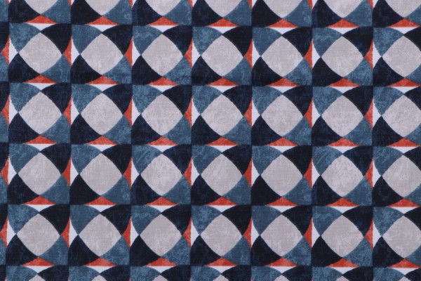Robert Allen Dwell Studios Checkered Printed Cotton Drapery Fabric in Navy/Orange