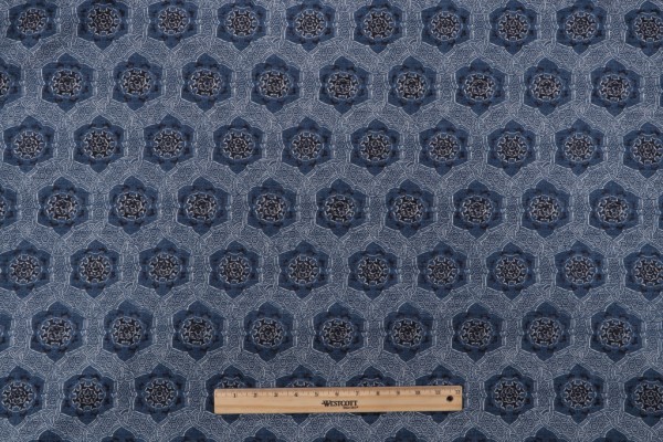 PK Lifestyles Trinket Printed Cotton Drapery Fabric in Indigo