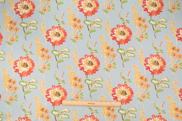 Duralee 72079-Maven Printed Floral Cotton Drapery Fabric in 7-Light Blue