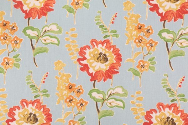 Duralee 72079-Maven Printed Floral Cotton Drapery Fabric in 7-Light Blue