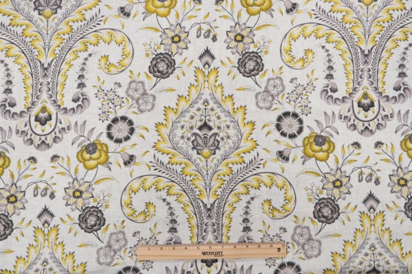 Click for 8.38 Yards Williamsburg Damask Printed Linen Blend Drapery Fabric in Yellow Williamsburg Damask Printed Linen Blend Drapery Fabric in Yellow