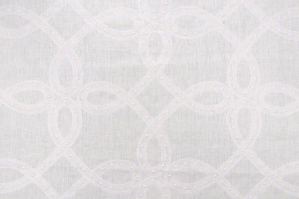 Thibaut Salina Ribbon AW376 Embroidered Drapery Fabric in White