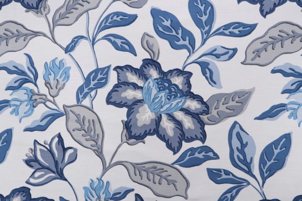 French General Delphine Printed Drapery Fabric in Indigo for Fabricut 