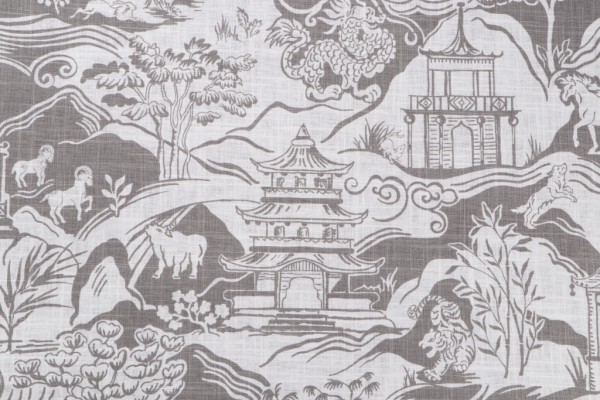 Sample of Vern Yip Zodiac Toile Printed Linen Blend Drapery Fabric in Grey for Trend 