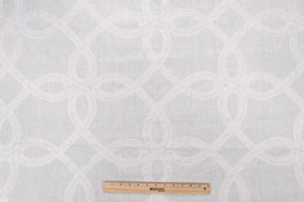 Thibaut Salina Ribbon AW376 Embroidered Drapery Fabric in White