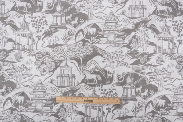 Sample of Vern Yip Zodiac Toile Printed Linen Blend Drapery Fabric in Grey for Trend 