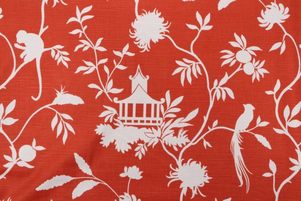 Vern Yip Chinoiserie Printed Drapery Fabric in Orange for Trend 