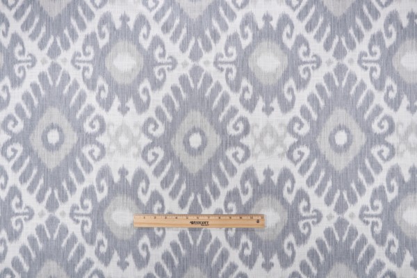 Jaclyn Smith Ikat Damask Printed Cotton Drapery Fabric in Delft for Trend 