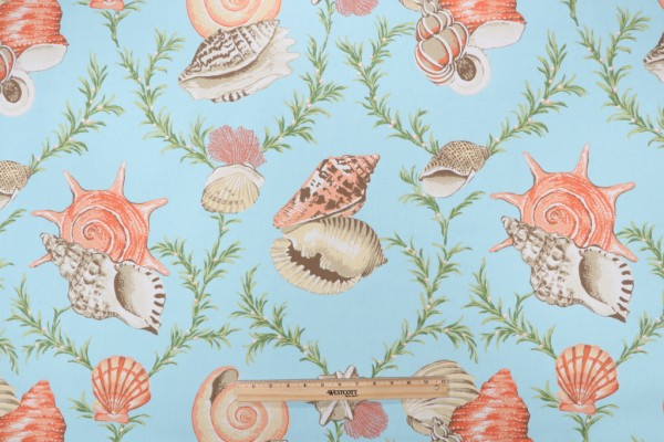 Thibaut Sumba Shell Printed Cotton Drapery Fabric in Sky Blue F95746